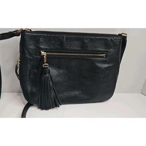 Halogen Black Pebbled Thick Leather Adjustable Crossbody Shoulder Bag Tassel (F)